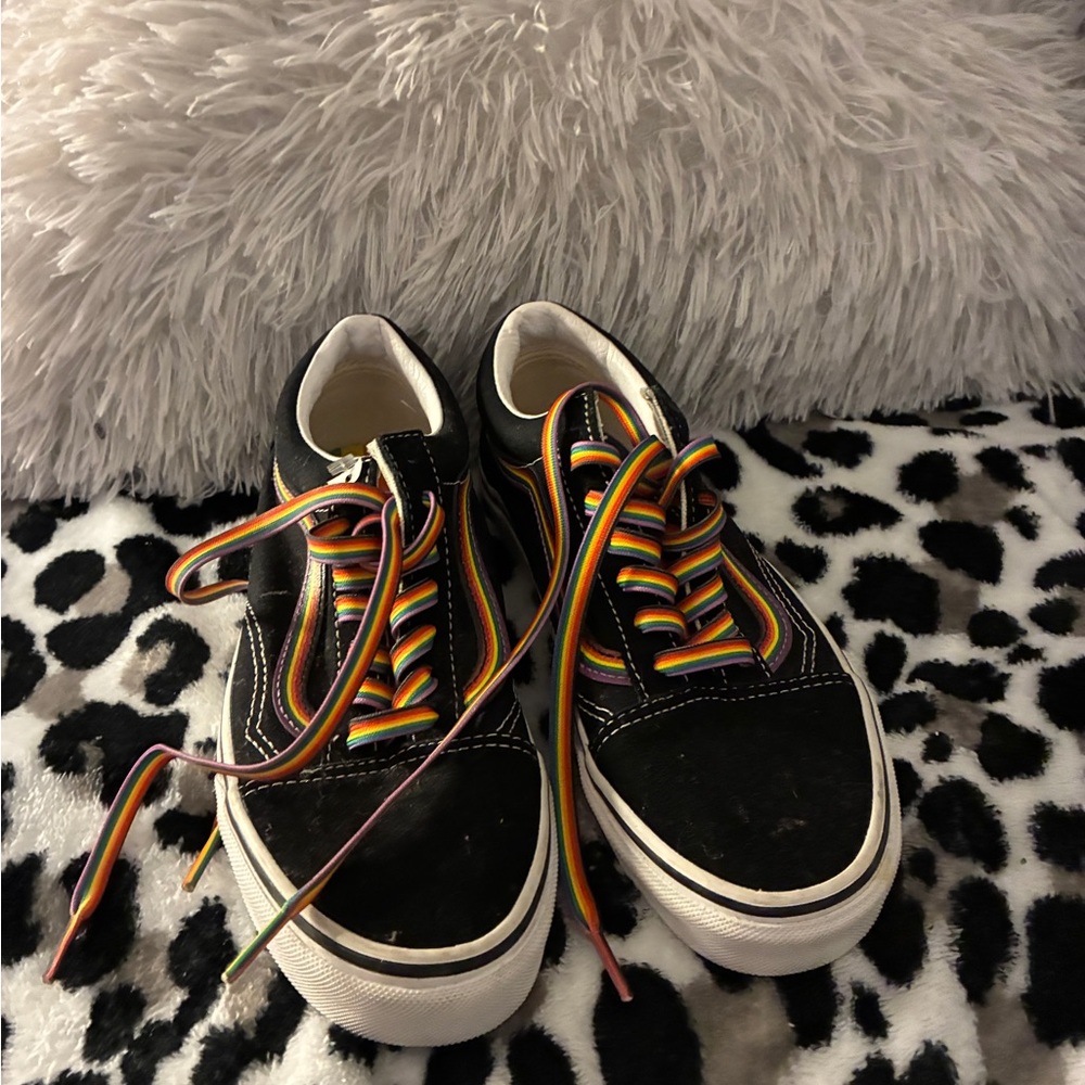 Vans Black Sneakers with Rainbow Laces